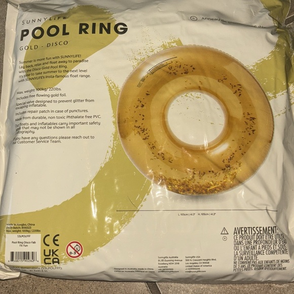 EXTRA LARGE SUNNY LIFE GOLD DISCO POOL RING - Picture 10 of 11